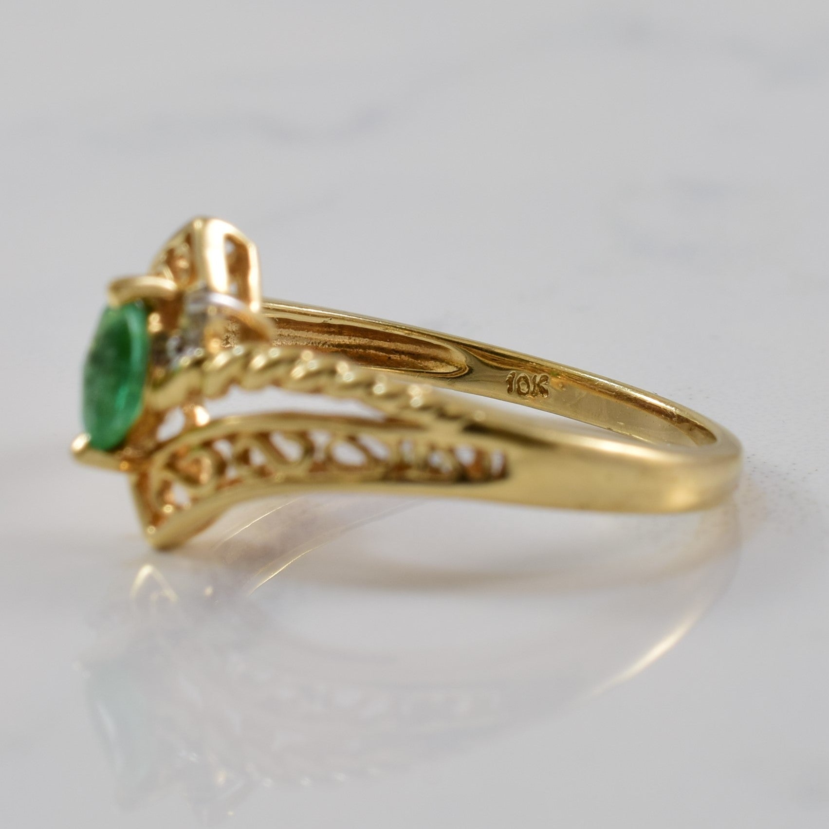 Emerald & Diamond Twist Bypass Ring | 0.11ct, 0.01ctw | SZ 6.25 |