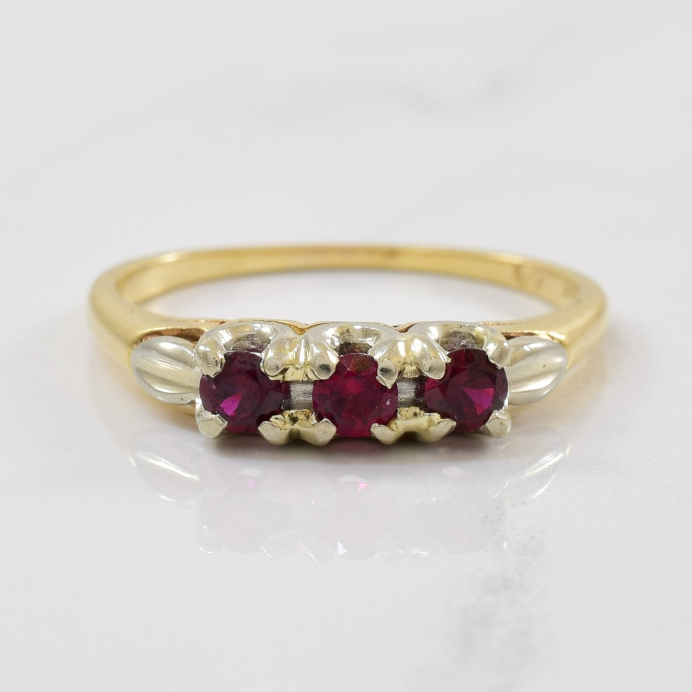 Three Stone Lab Created Ruby Ring | 0.35ctw | SZ 7.75 |