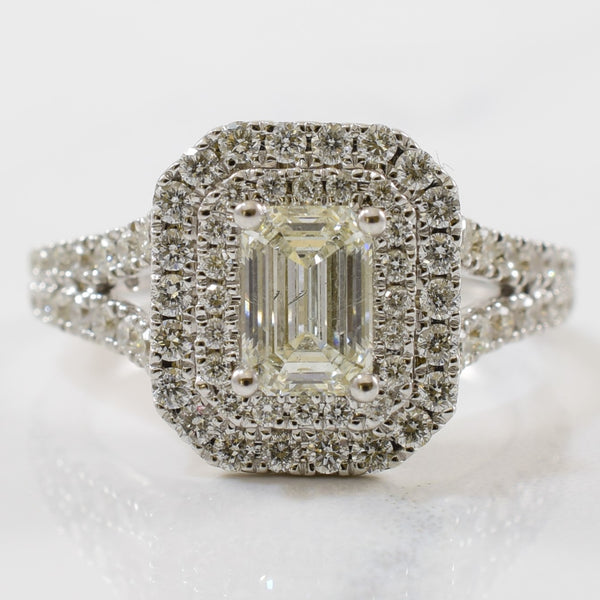 Vera Wang' Emerald Cut Double Halo Diamond Engagement Ring | 0.04ctw, 1.82ctw | SZ 6.5 |