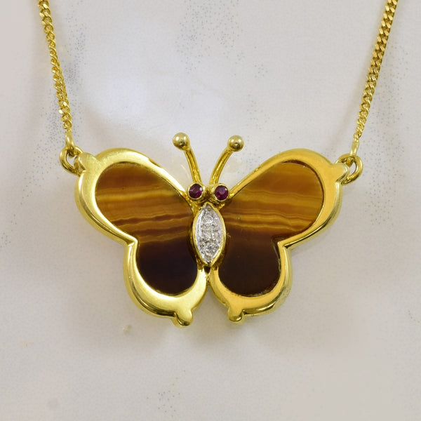 Mixed Gem Butterfly Necklace | 6.40ctw, 0.04ctw, 0.03ctw | 16.5