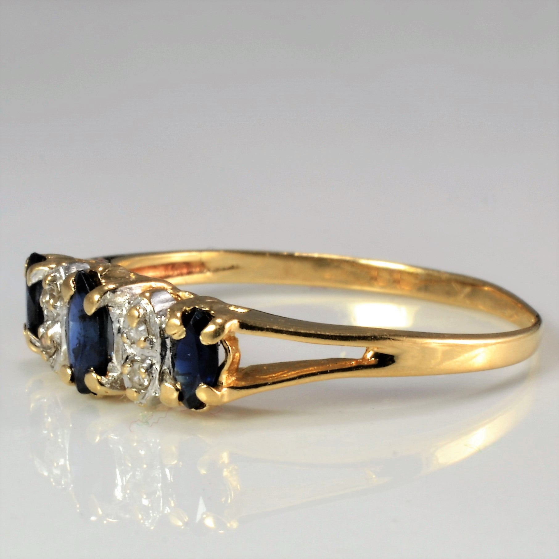 Three Stone Sapphire & Diamond Ring | 0.02 ctw, SZ 6.75 |