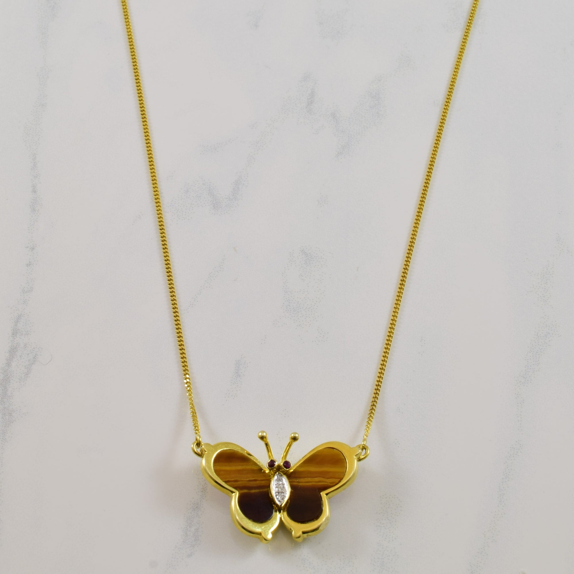 Mixed Gem Butterfly Necklace | 6.40ctw, 0.04ctw, 0.03ctw | 16.5