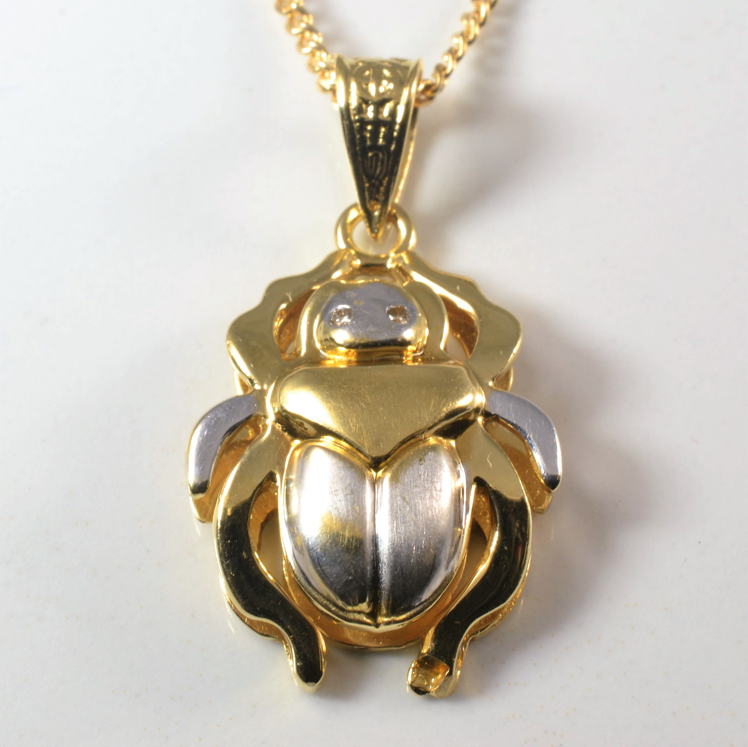 Two Tone Gold Scarab Necklace | 0.02ctw | 18" |