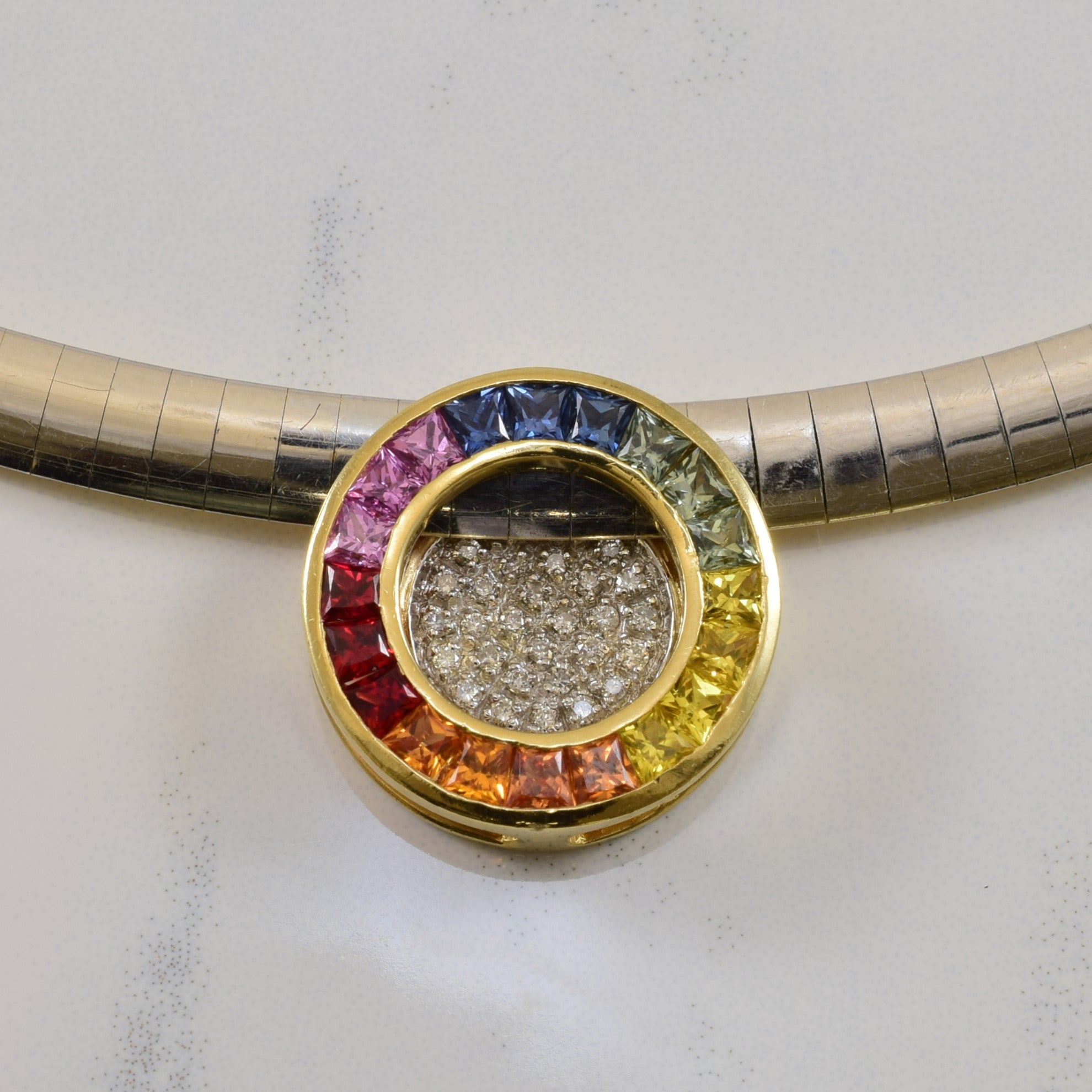 Multicolor Sapphire & Diamond Pendant Reversible Necklace | 1.40ctw, 0.15ctw | 16" |
