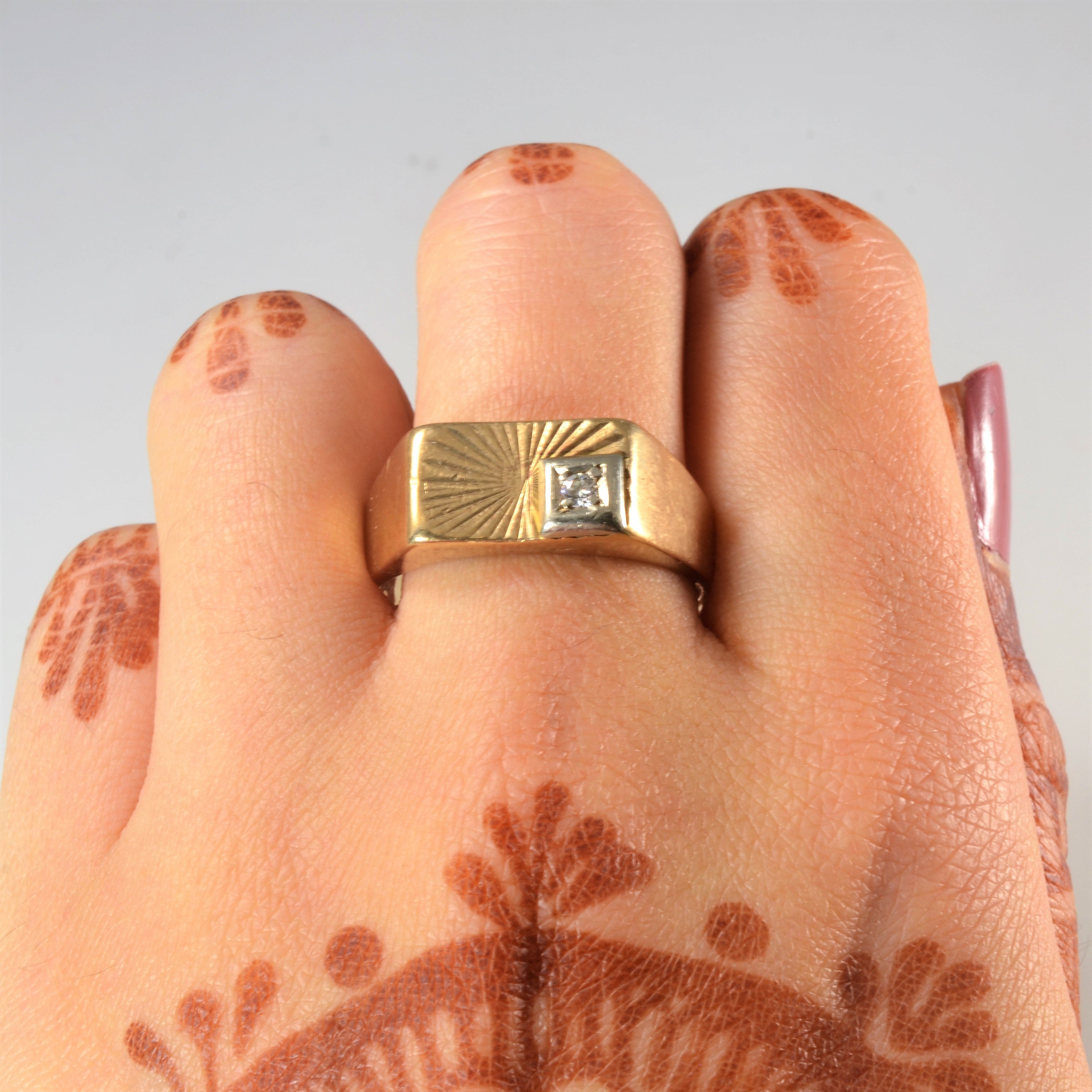 Textured Solitaire Diamond Signet Ring | 0.07ct | SZ 12.5 |