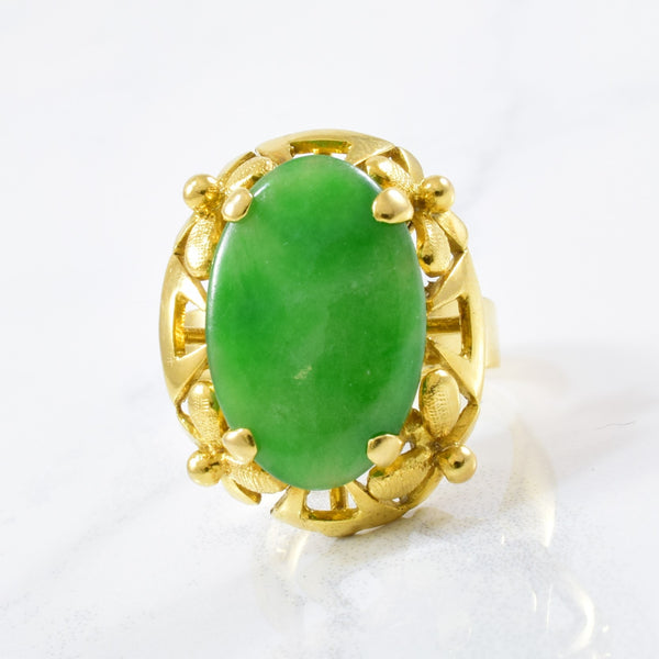 Floral Halo Oval Jadeite Cocktail Ring | 5.50ct | SZ 5 |