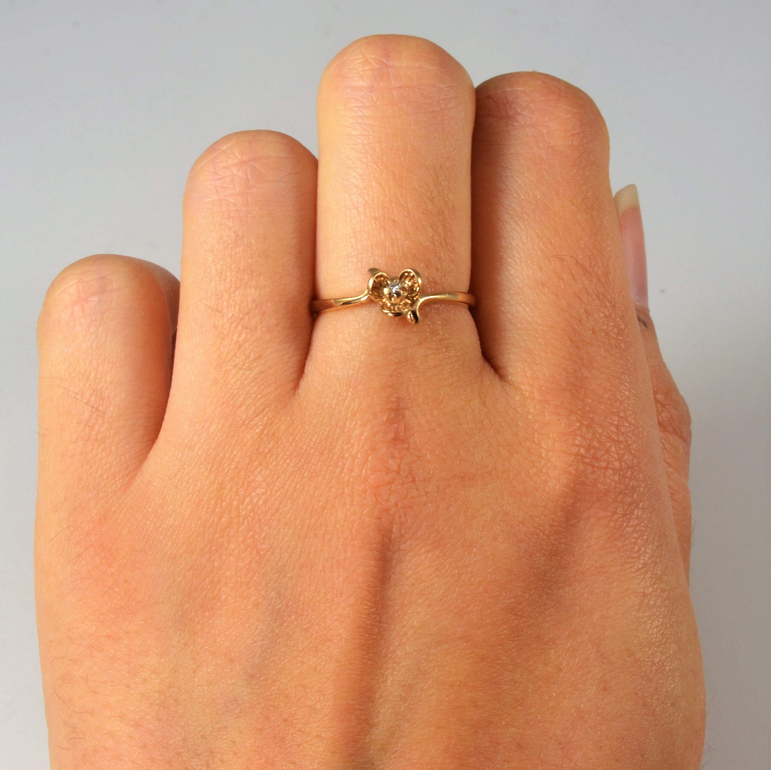 10k Solitaire Diamond Thin Flower Ring | 0.015ct | SZ 6.5 |