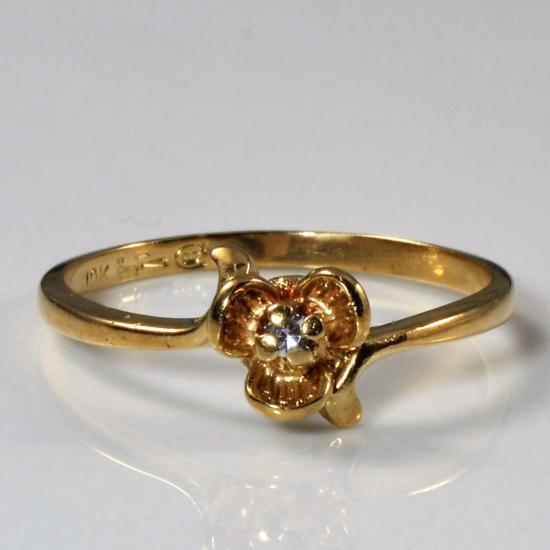 10k Solitaire Diamond Thin Flower Ring | 0.015ct | SZ 6.5 |