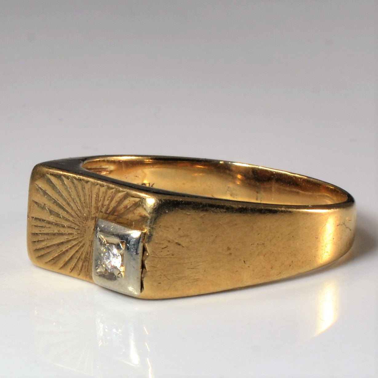 Textured Solitaire Diamond Signet Ring | 0.07ct | SZ 12.5 |