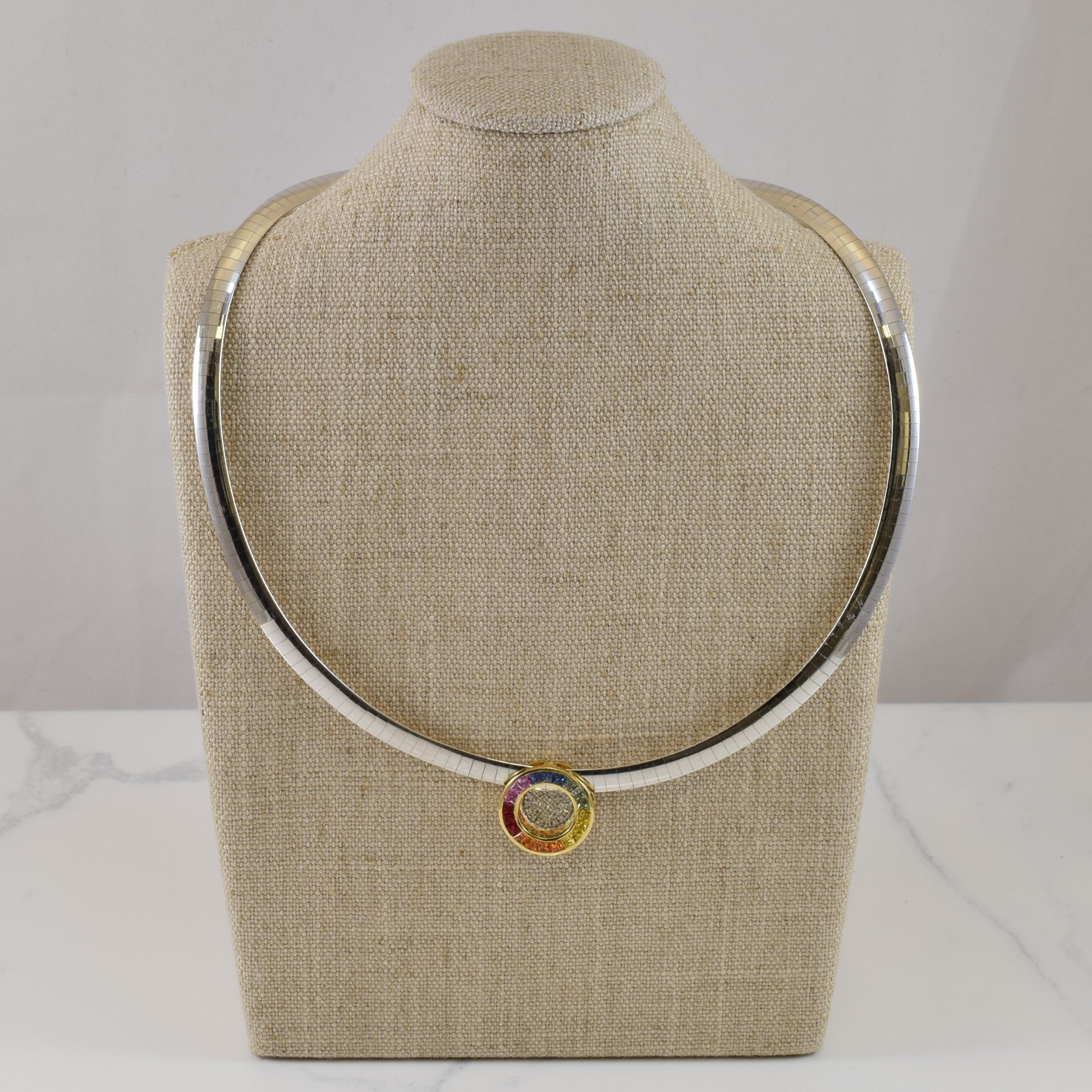 Multicolor Sapphire & Diamond Pendant Reversible Necklace | 1.40ctw, 0.15ctw | 16" |