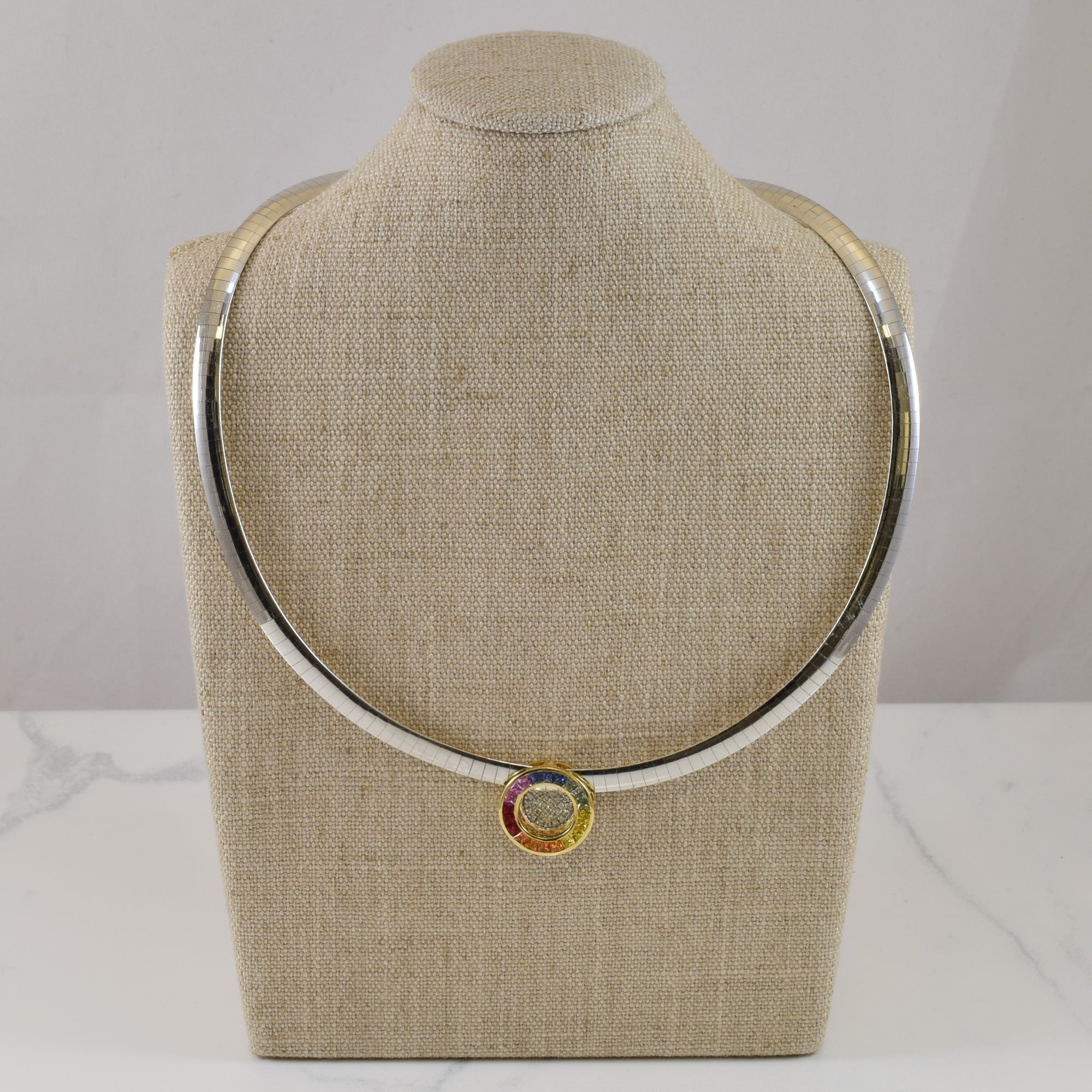 Multicolor Sapphire & Diamond Pendant Reversible Necklace | 1.40ctw, 0.15ctw | 16