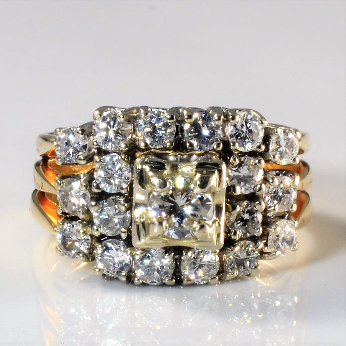 Diamond Cluster Soldered Wedding Set | 1.15ctw | SZ 6.75 |