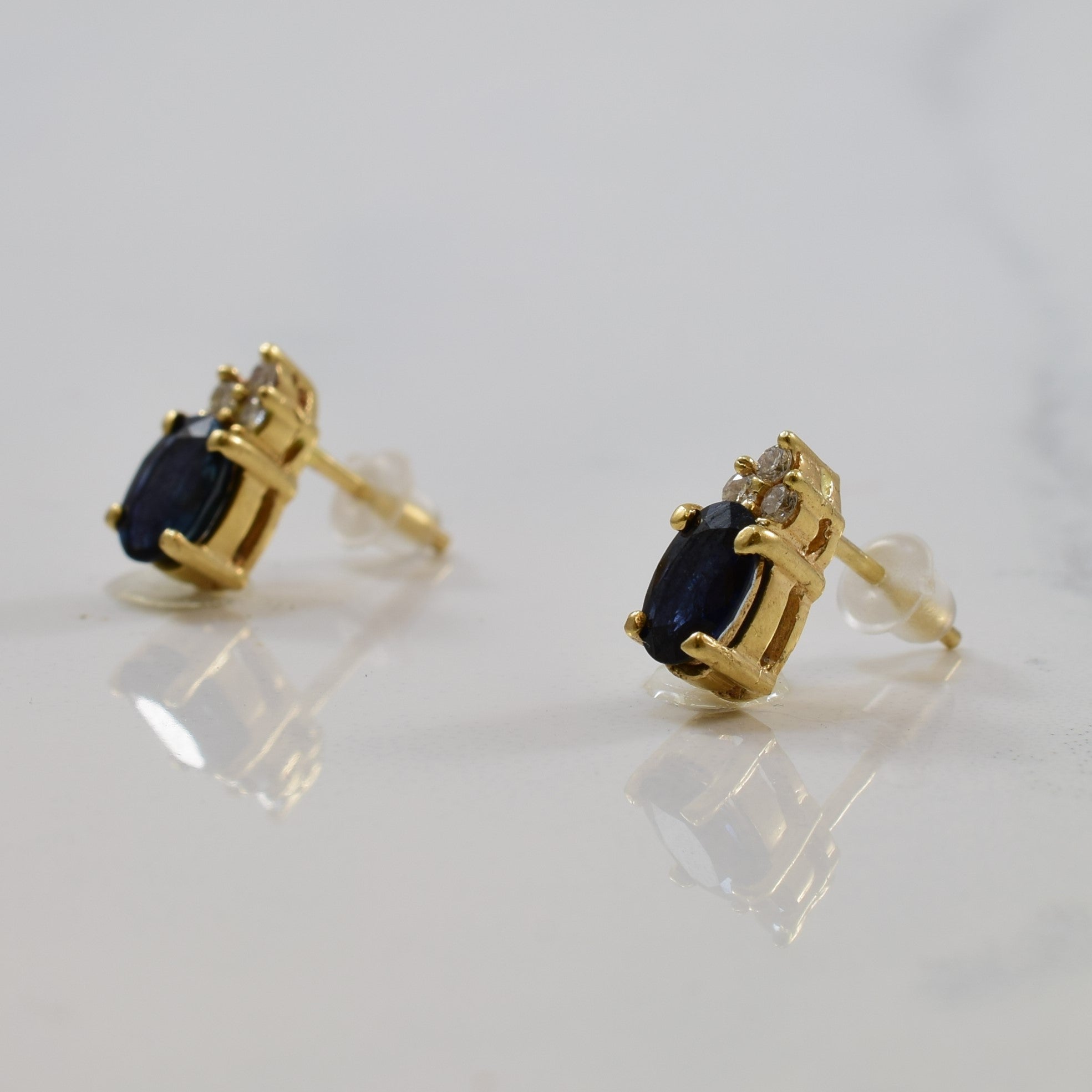Oval Sapphire & Diamond Stud Earrings | 1.16ctw, 0.06ctw |