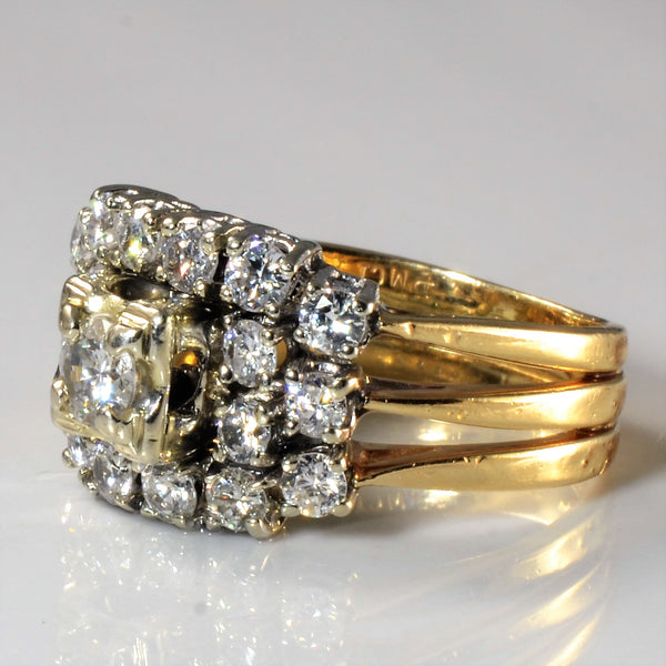 Diamond Cluster Soldered Wedding Set | 1.15ctw | SZ 6.75 |
