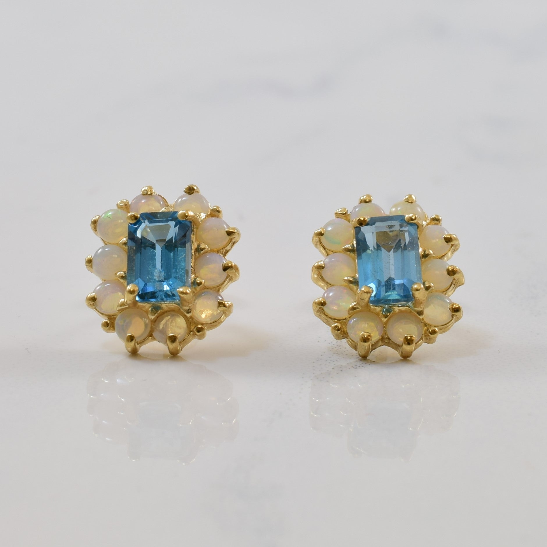 Blue Topaz & Opal Stud Earrings | 1.40ctw, 0.70ctw |