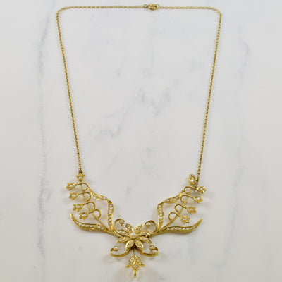 Seed Pearl Flower Filigree Necklace | 1.50ctw | 18