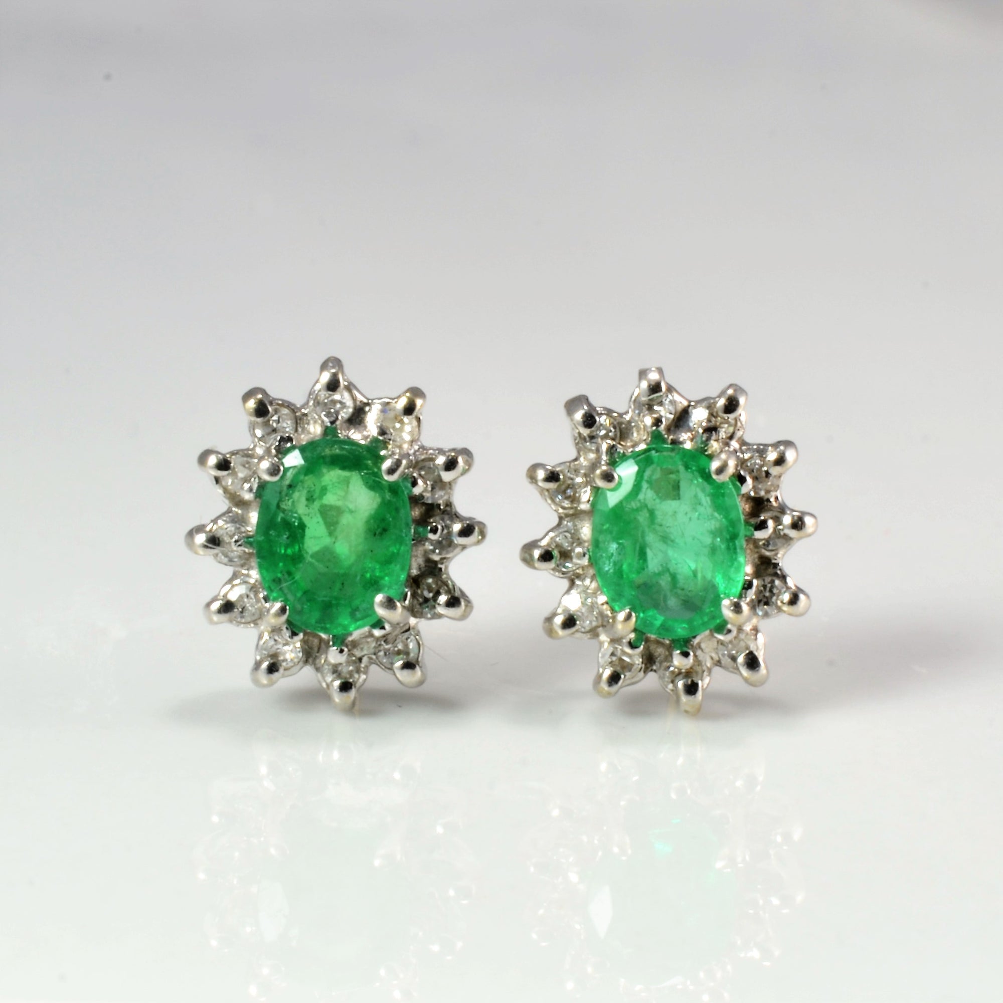 Emerald & Diamond Cocktail Stud Earrings | 0.12 ctw |