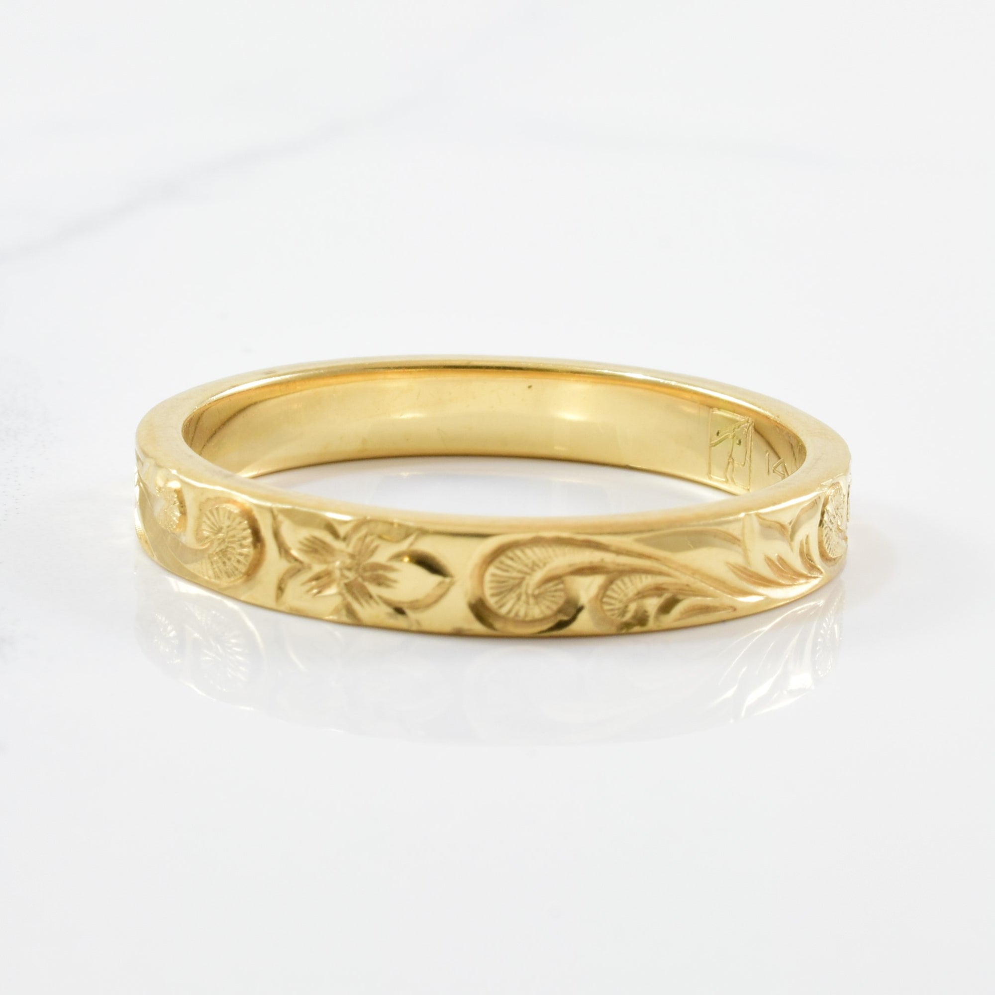 Filigree Hand Carved Gold Band | SZ 12 |