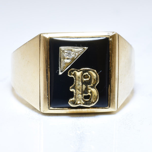 Black Onyx & Diamond Initial 'B' Signet Ring | 4.00ct, 0.01ctw | SZ 10 |