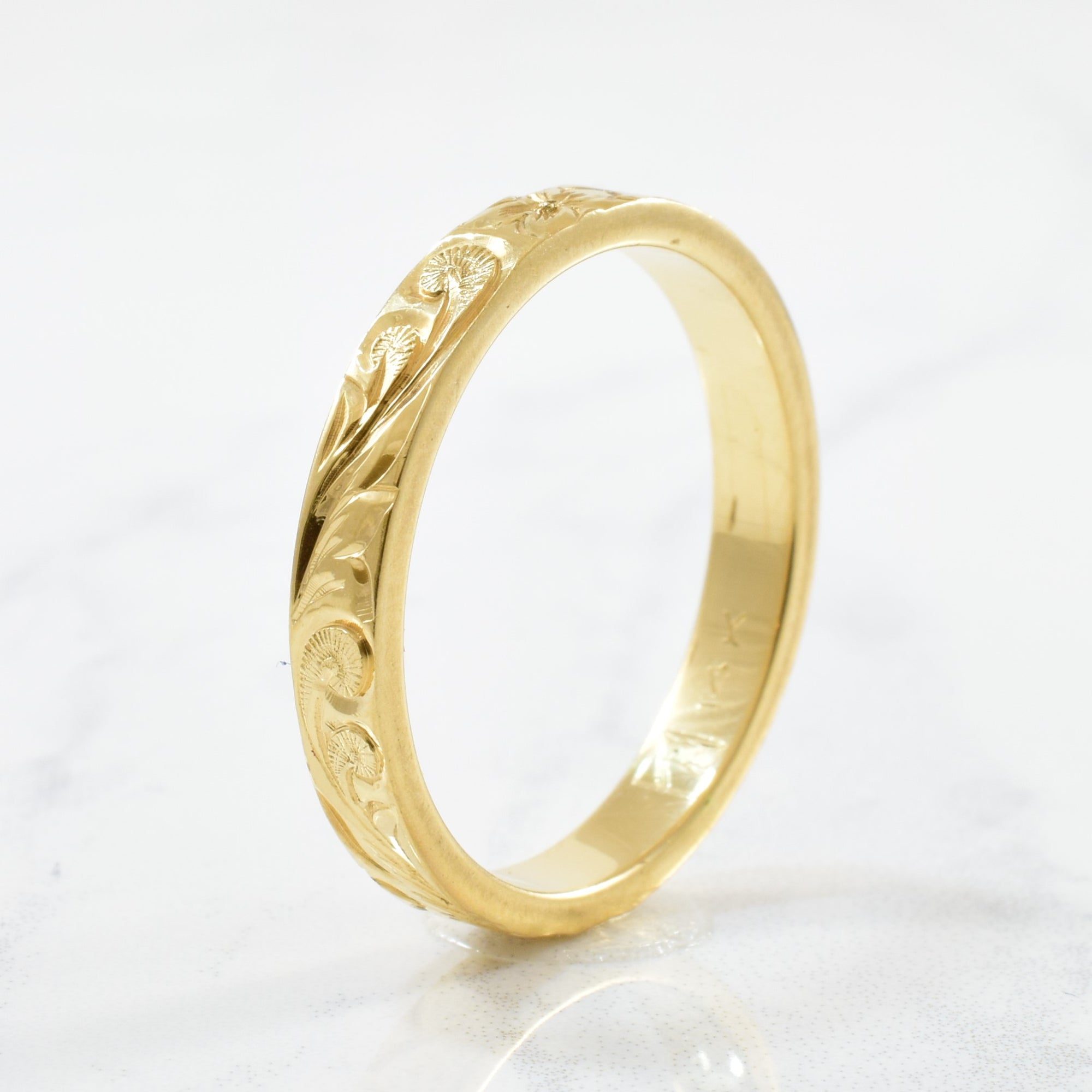 Filigree Hand Carved Gold Band | SZ 12 |