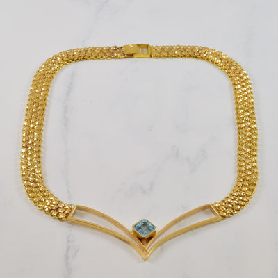 Blue Topaz Chevron Plate Necklace | 3.00ct | 17