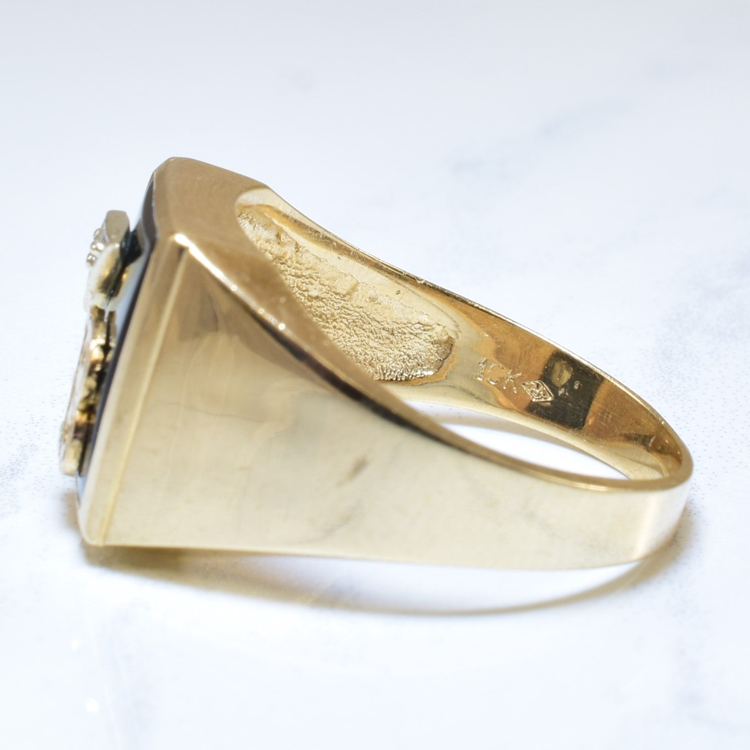Black Onyx & Diamond Initial 'B' Signet Ring | 4.00ct, 0.01ctw | SZ 10 |