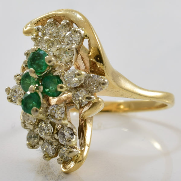 Diamond & Emerald Spiral Cocktail Ring | 0.80ctw, 0.40ctw | SZ 6 |