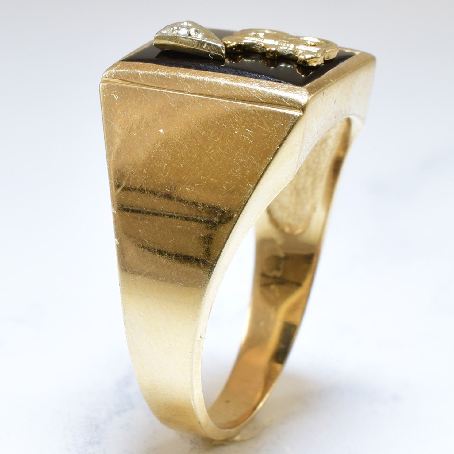 Black Onyx & Diamond Initial 'B' Signet Ring | 4.00ct, 0.01ctw | SZ 10 |