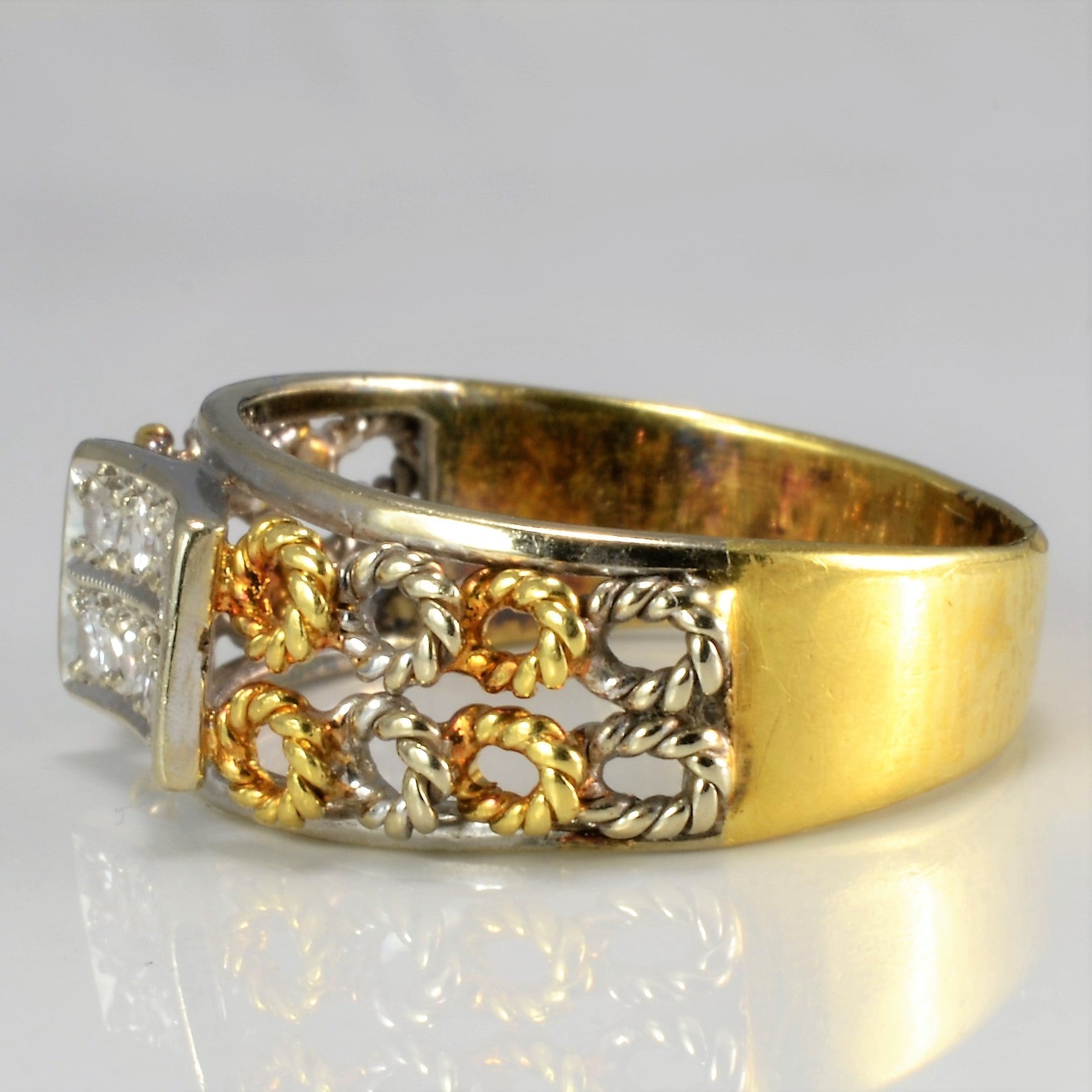 Textured Two Tone Gold Diamond Ring | 0.08 ctw, SZ 6.5 |