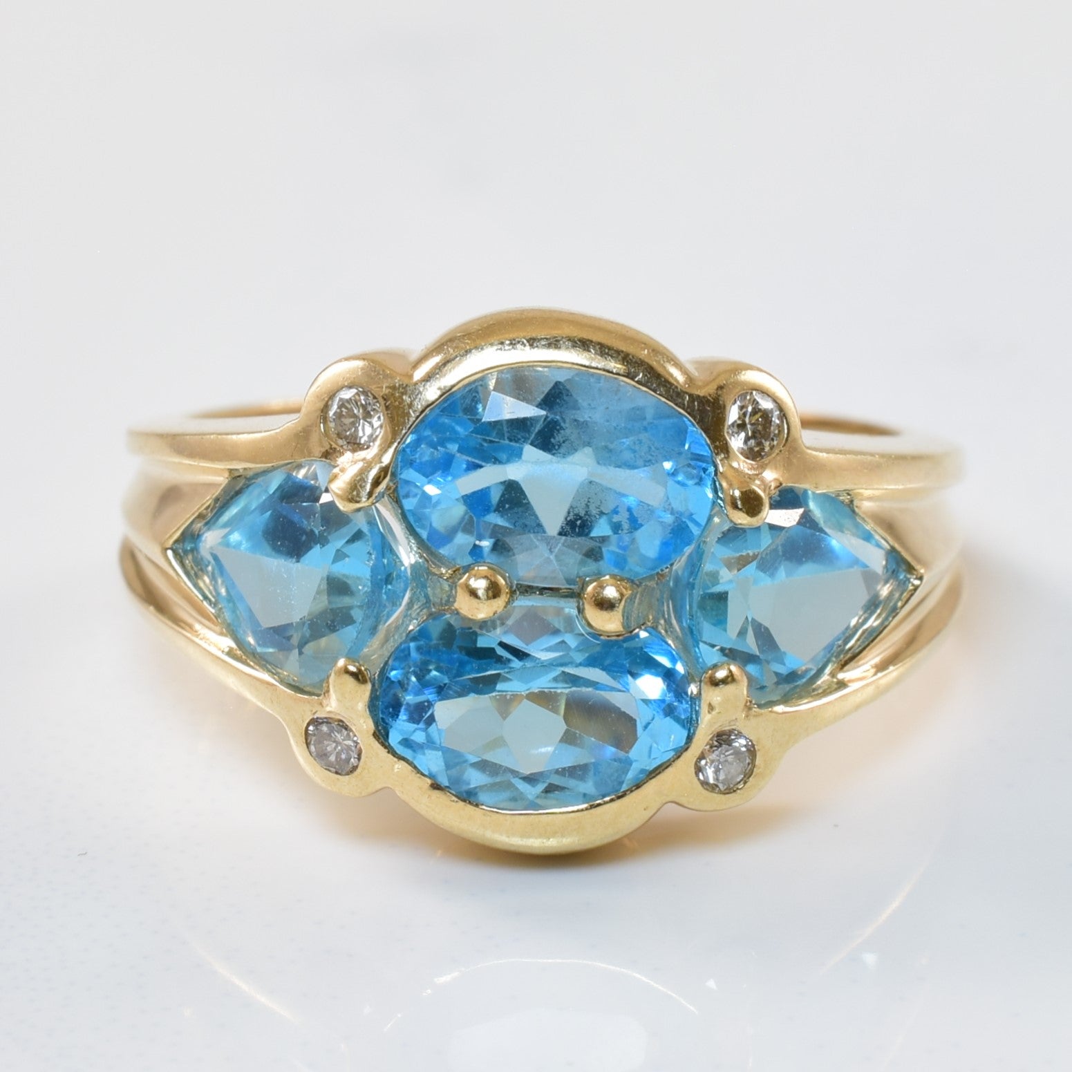 Unique Blue Topaz Cluster Ring | 3.25ctw, 0.06ctw | SZ 7 |