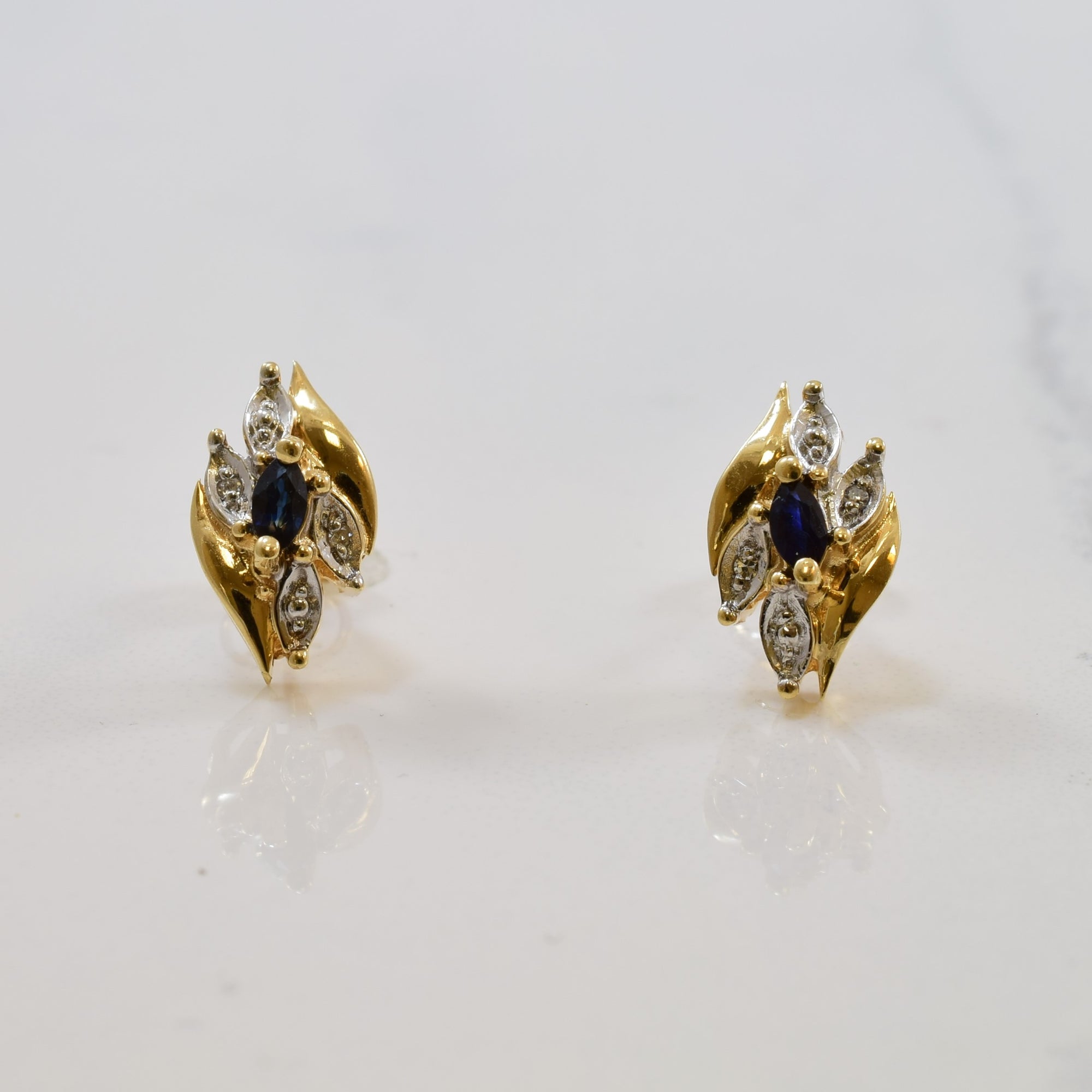 Marquise Blue Sapphire & Diamond Stud Earrings | 0.20ctw, 0.02ctw |