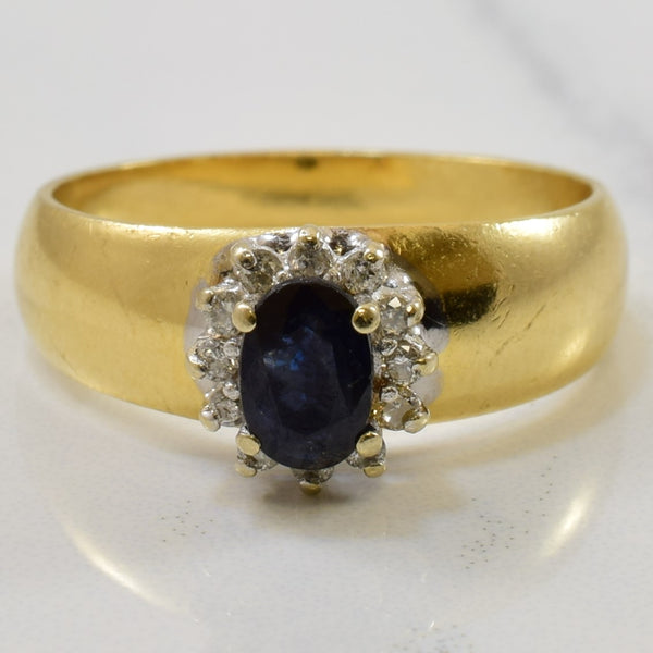 Blue Sapphire & Diamond Halo Ring | 0.60ct, 0.12ctw | SZ 7 |