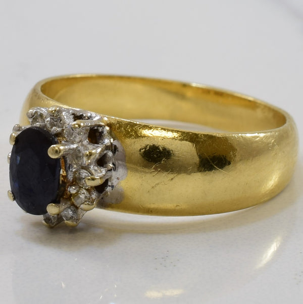 Blue Sapphire & Diamond Halo Ring | 0.60ct, 0.12ctw | SZ 7 |