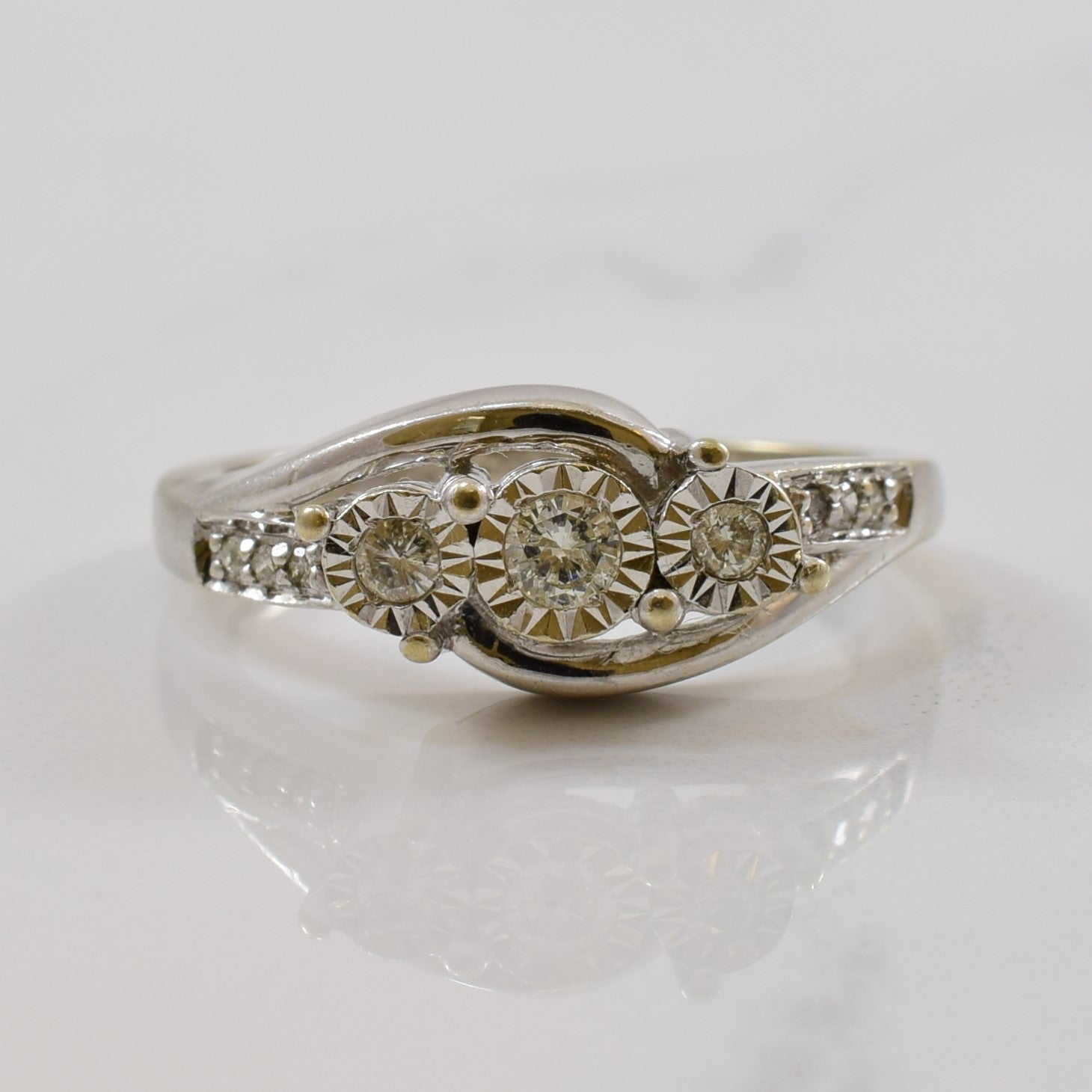 Illusion Set Three Stone Diamond Bypass Ring | 0.14ctw | SZ 5.5 |