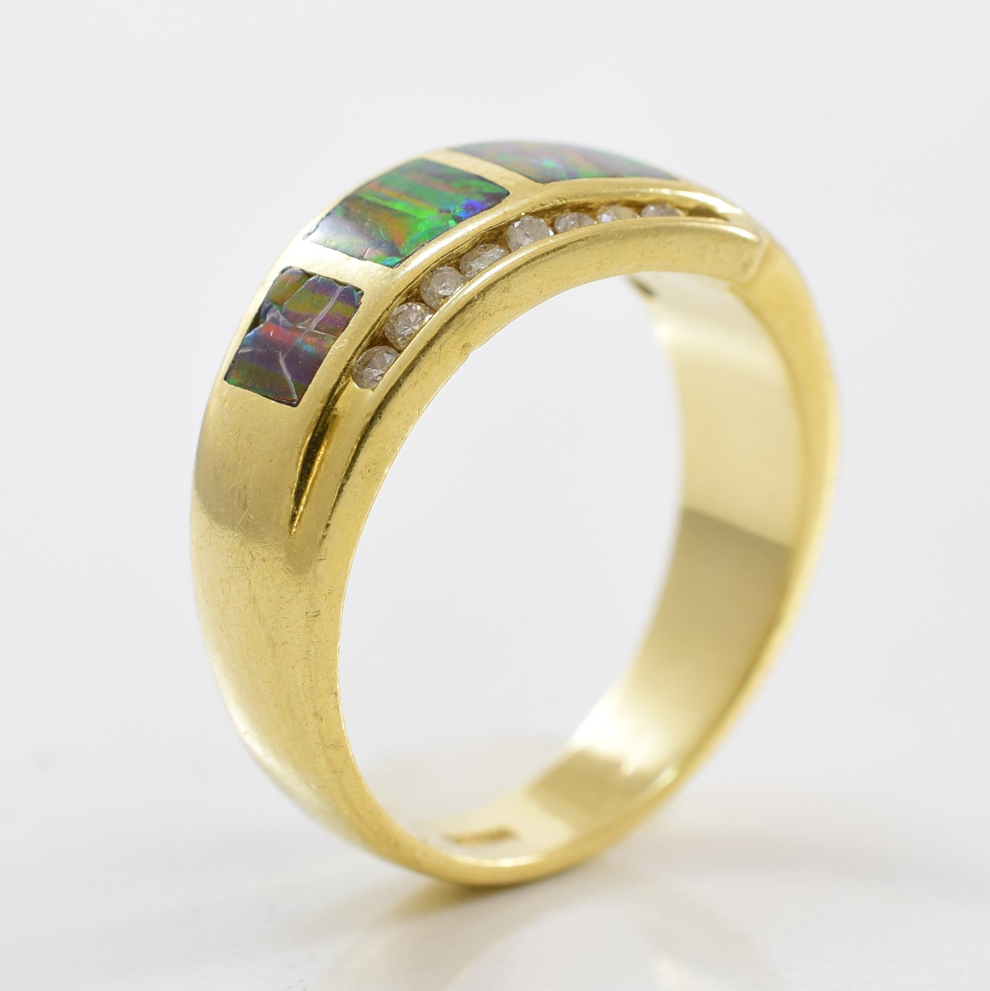 Free Form Opal Inlay & Diamond Ring | 0.14ctw, 0.55ctw | SZ 7 |