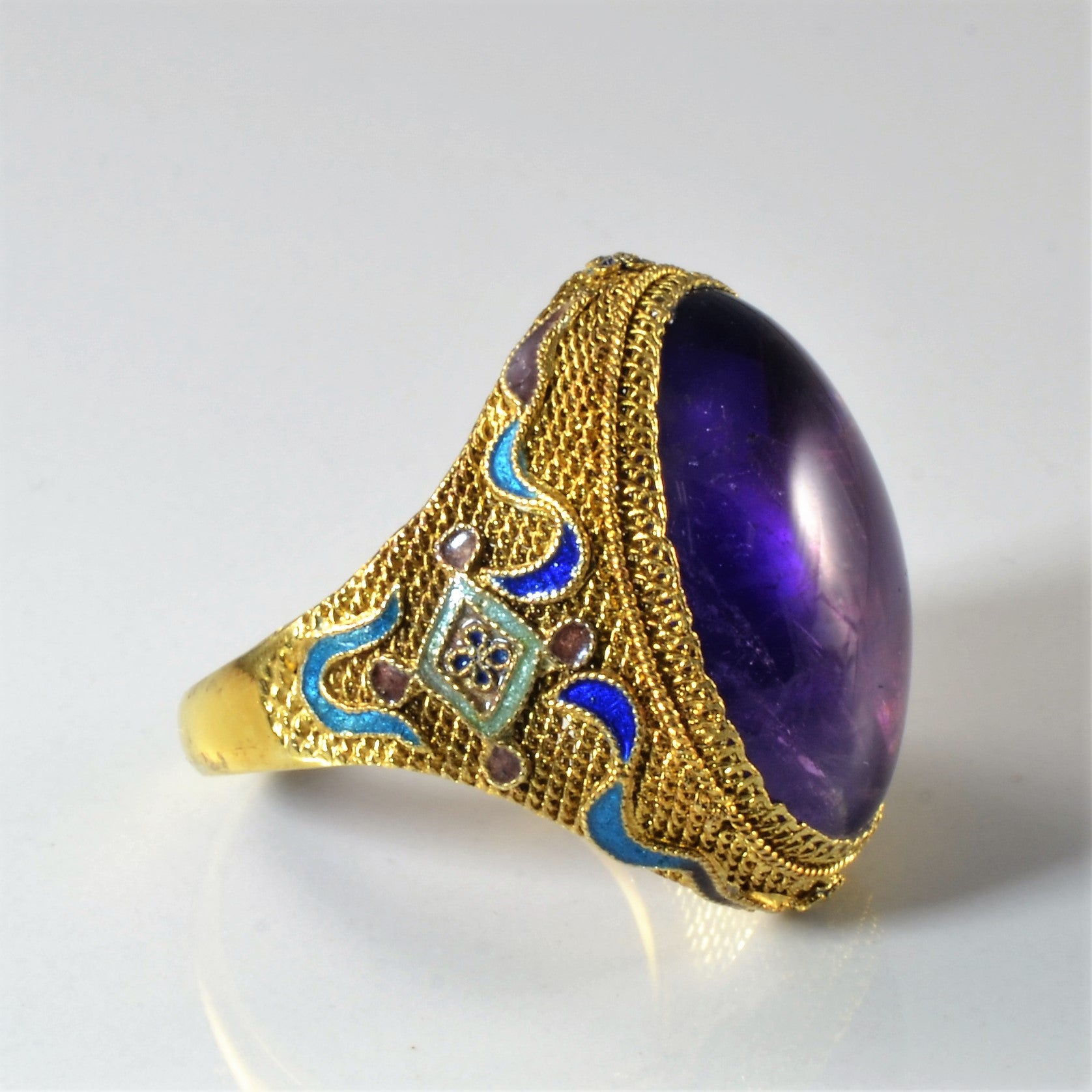 Enameled Amethyst Cocktail Ring | 14.00ct | SZ 7 |