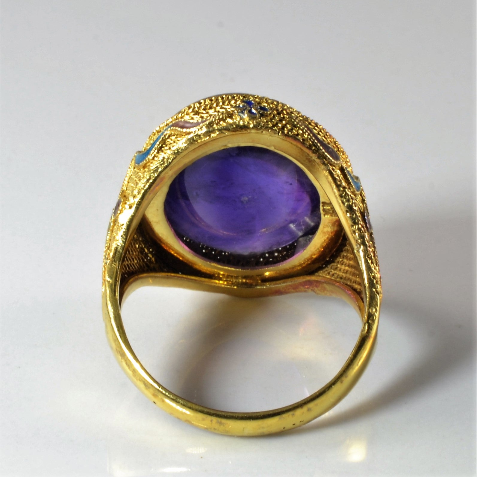 Enameled Amethyst Cocktail Ring | 14.00ct | SZ 7 |