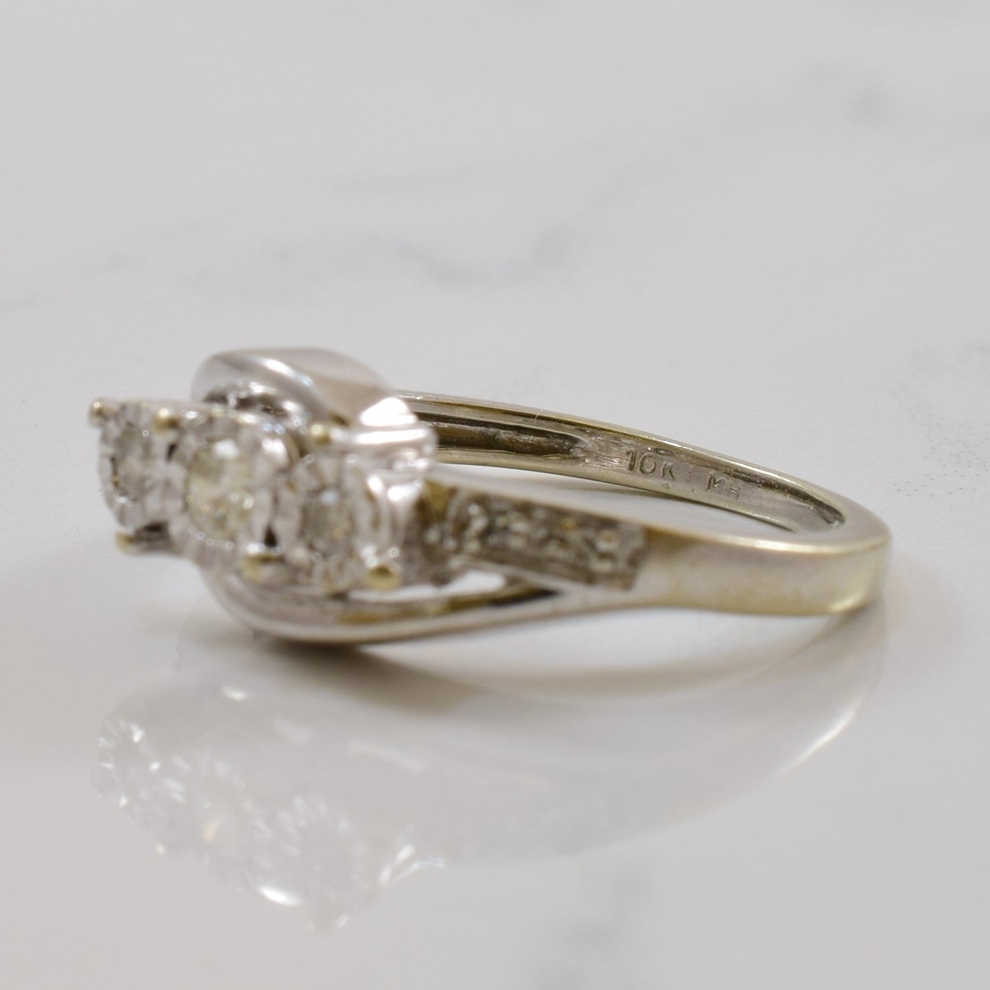 Illusion Set Three Stone Diamond Bypass Ring | 0.14ctw | SZ 5.5 |