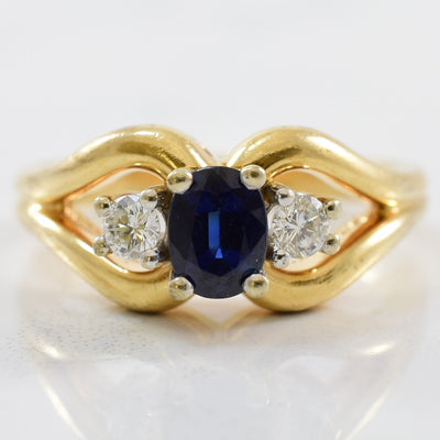 Three Stone Blue Sapphire & Diamond Ring | 0.14ctw, 0.77ct | SZ 6.5 |