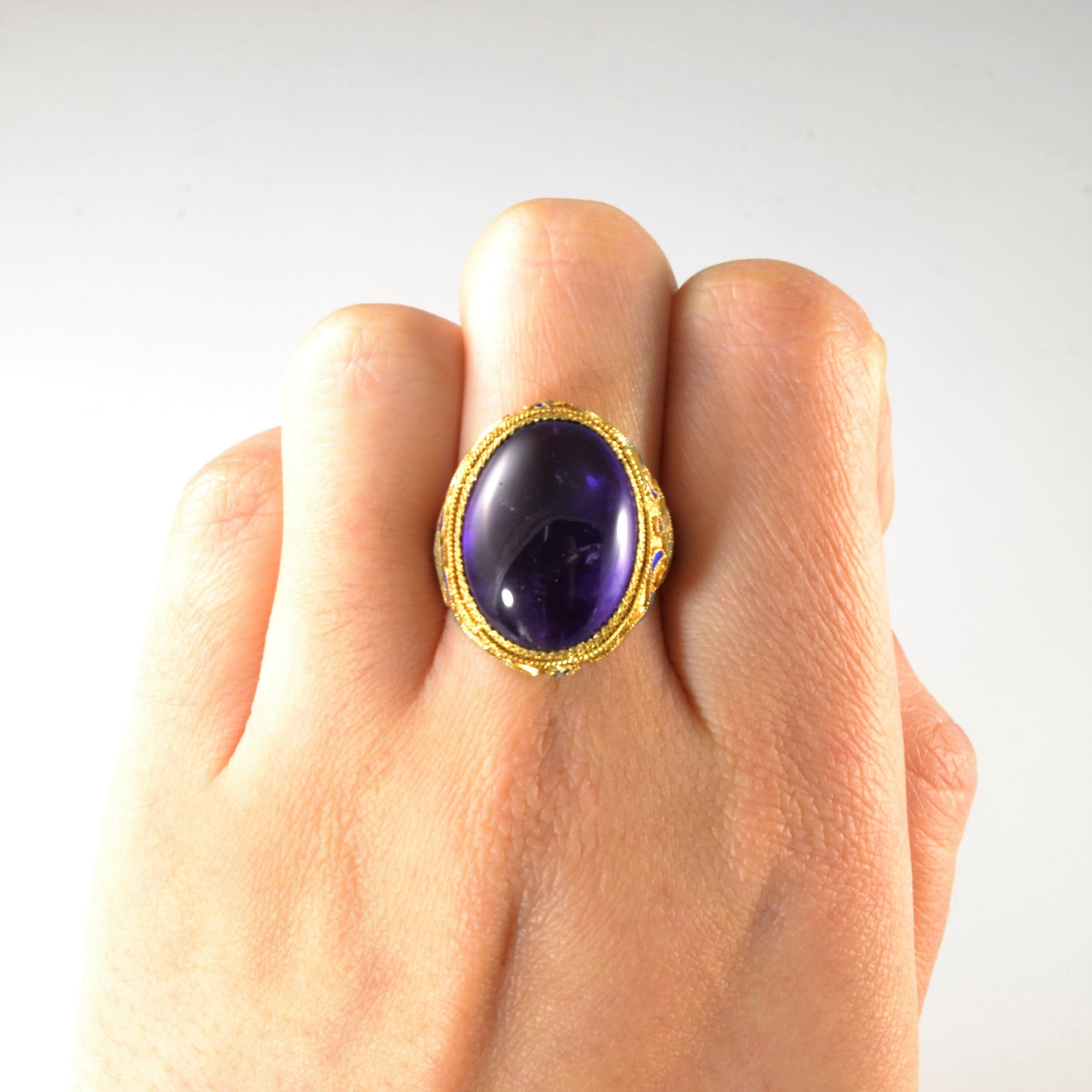 Enameled Amethyst Cocktail Ring | 14.00ct | SZ 7 |