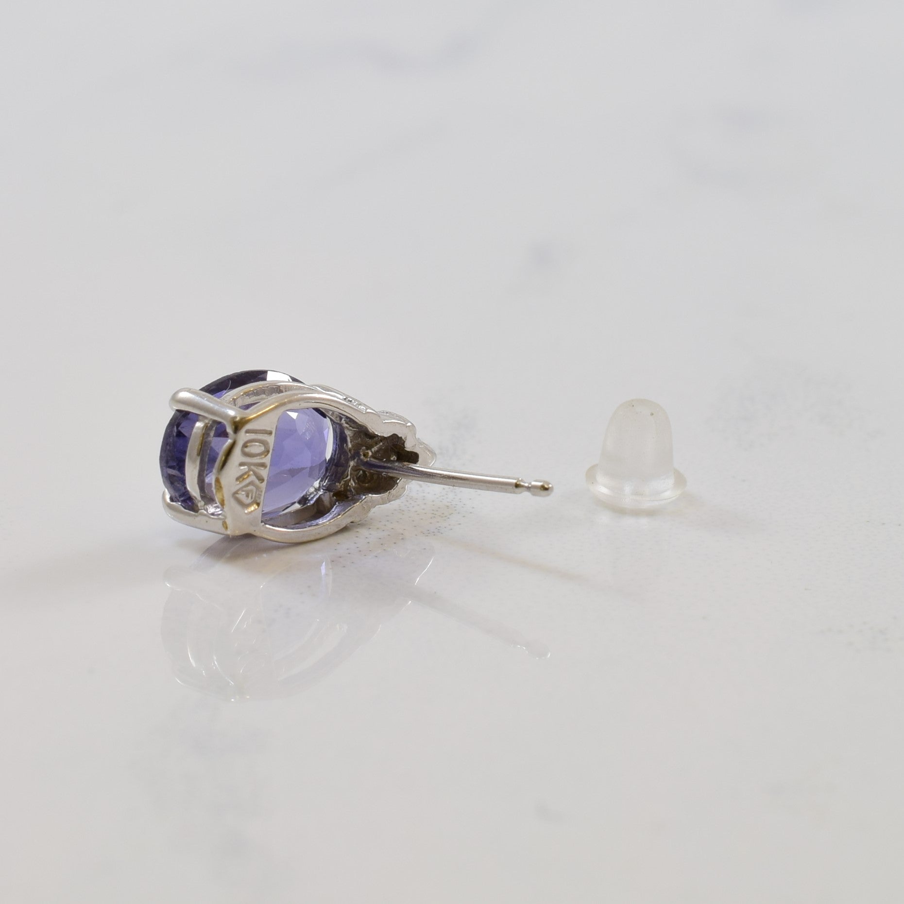 Oval Iolite & Diamond Stud Earrings | 2.00ctw, 0.03ctw |