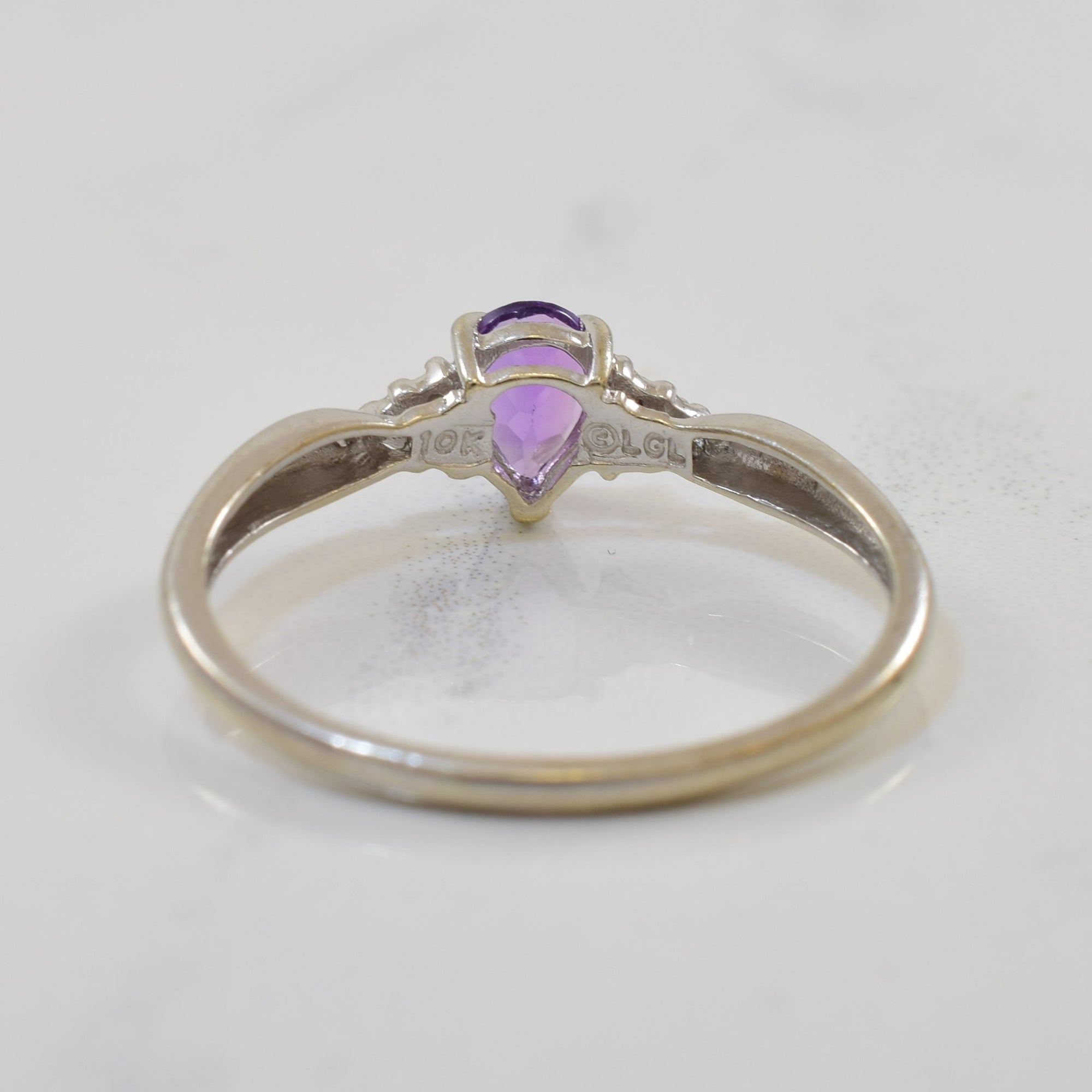 Petite Pear Cut Amethyst & Diamond Ring | 0.25ct, 0.01ctw | SZ 6.5 |