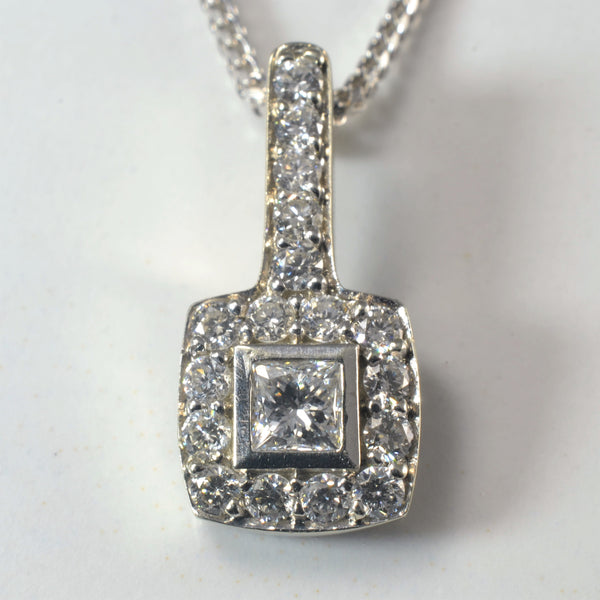 Princess Cut Halo Diamond Necklace | 0.58ctw | 18