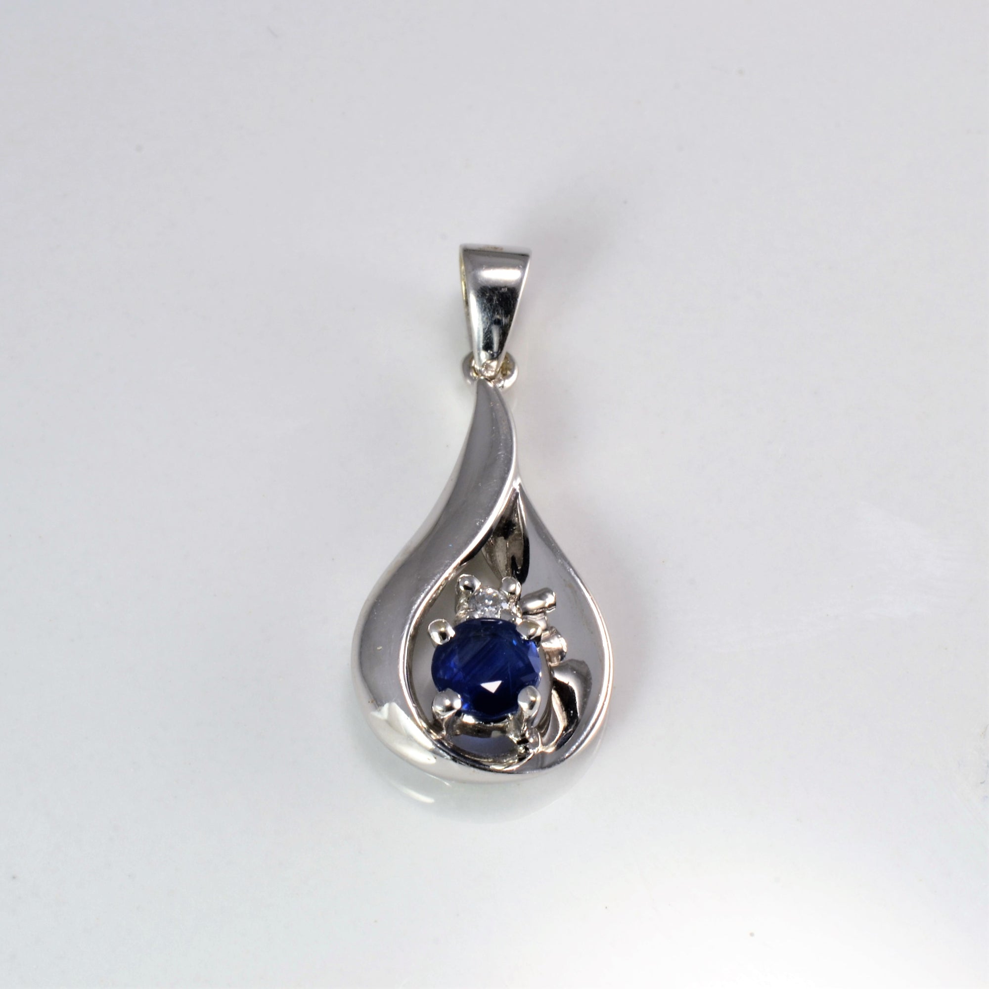 Sapphire & Diamond Tear Drop Pendant | 0.01 ctw |