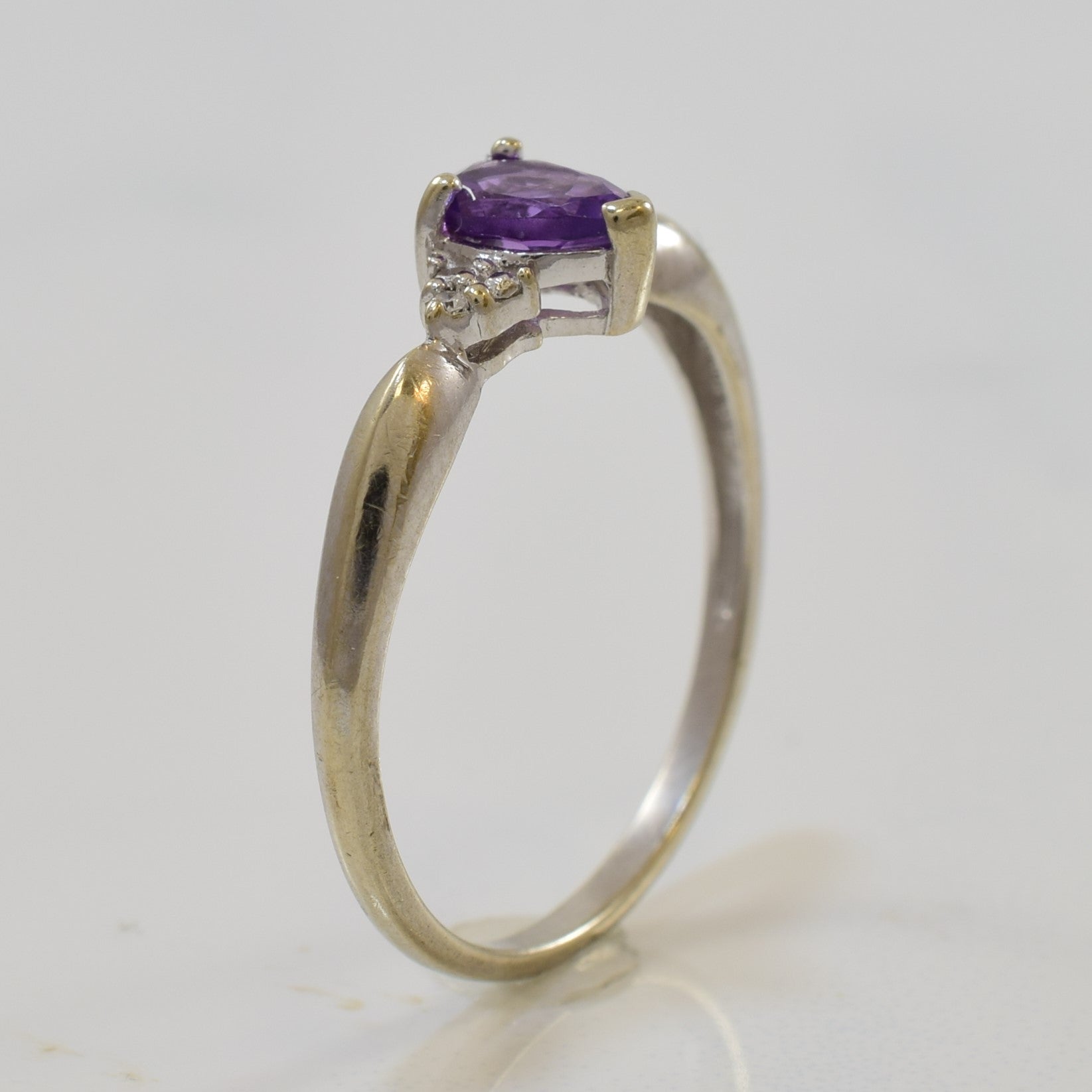 Petite Pear Cut Amethyst & Diamond Ring | 0.25ct, 0.01ctw | SZ 6.5 |