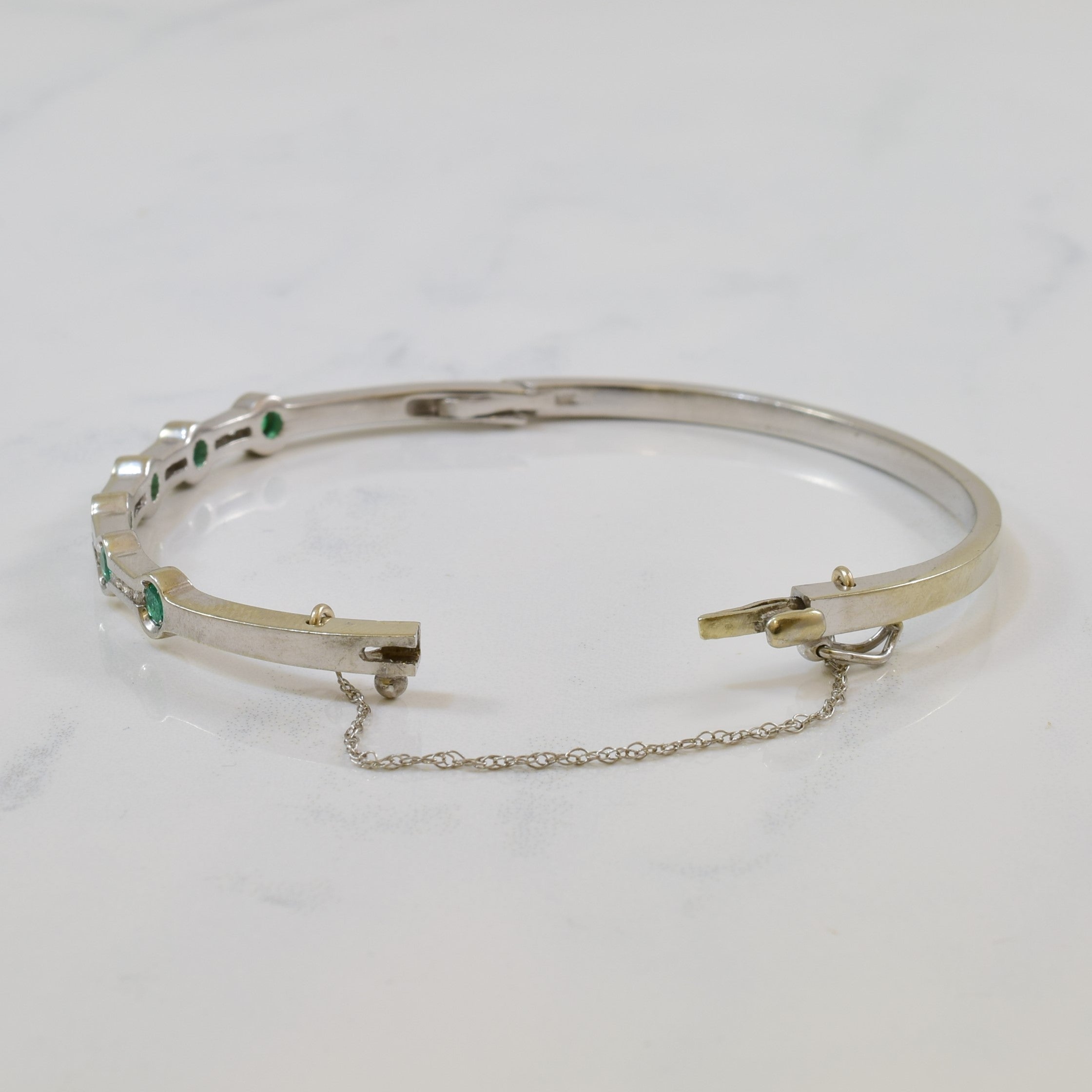 Bezel Set Emerald & Diamond Hinged Bangle | 0.60ctw, 0.18ctw | 6.5" |