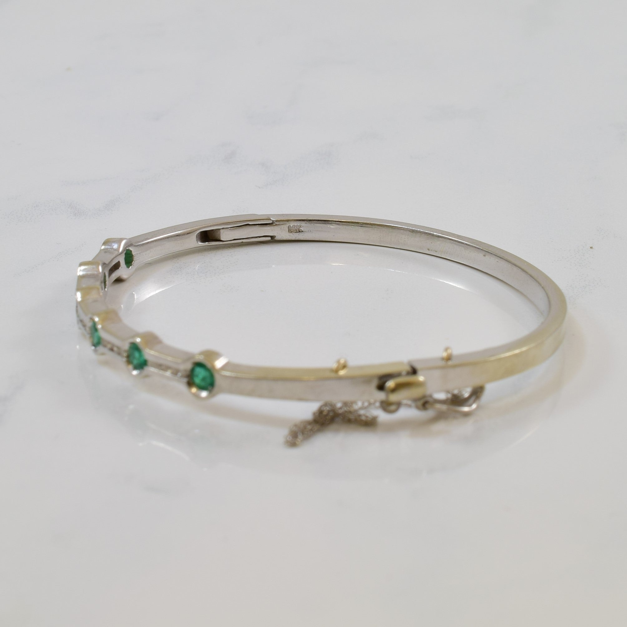 Bezel Set Emerald & Diamond Hinged Bangle | 0.60ctw, 0.18ctw | 6.5" |