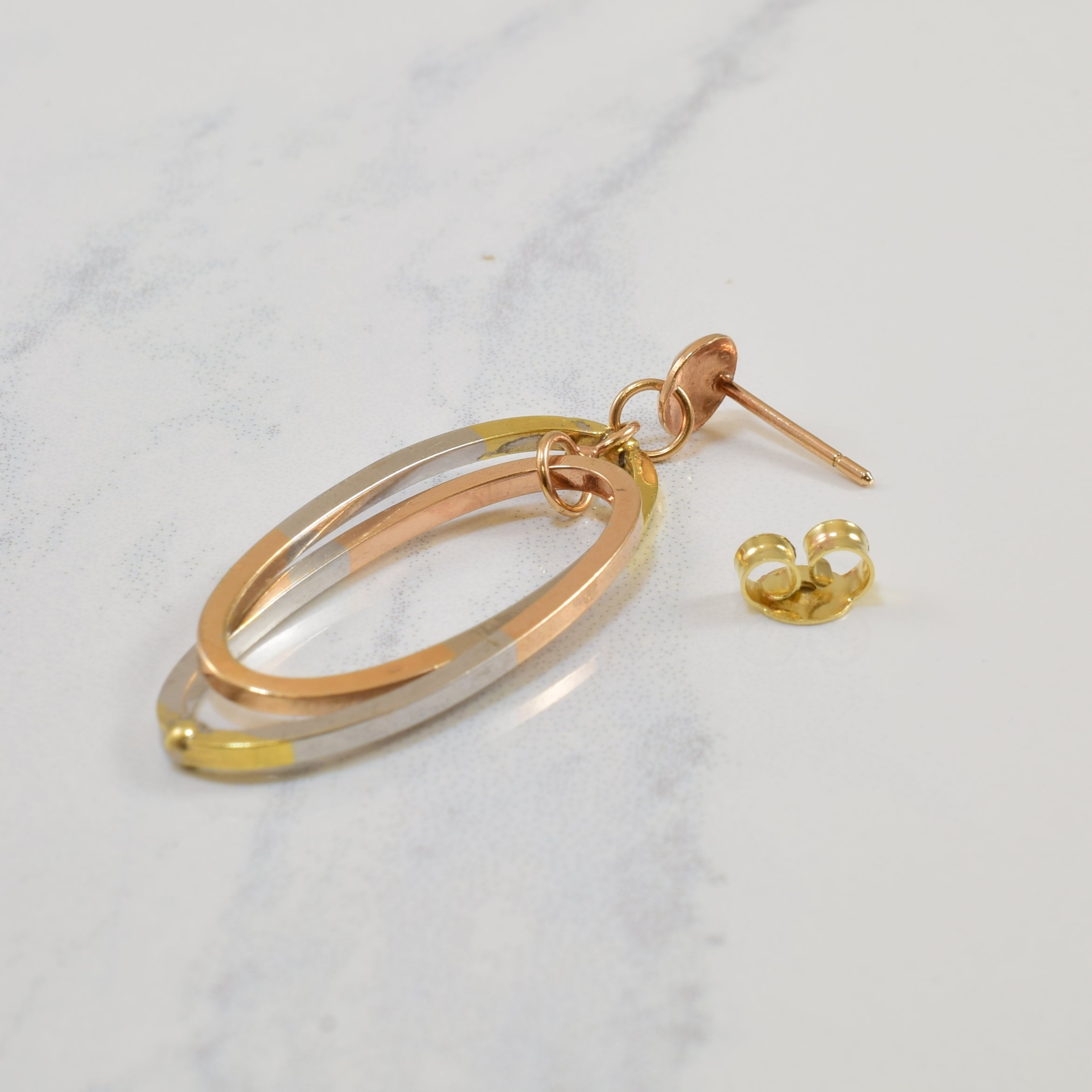 Tri Coloured Gold Drop Stud Earrings |
