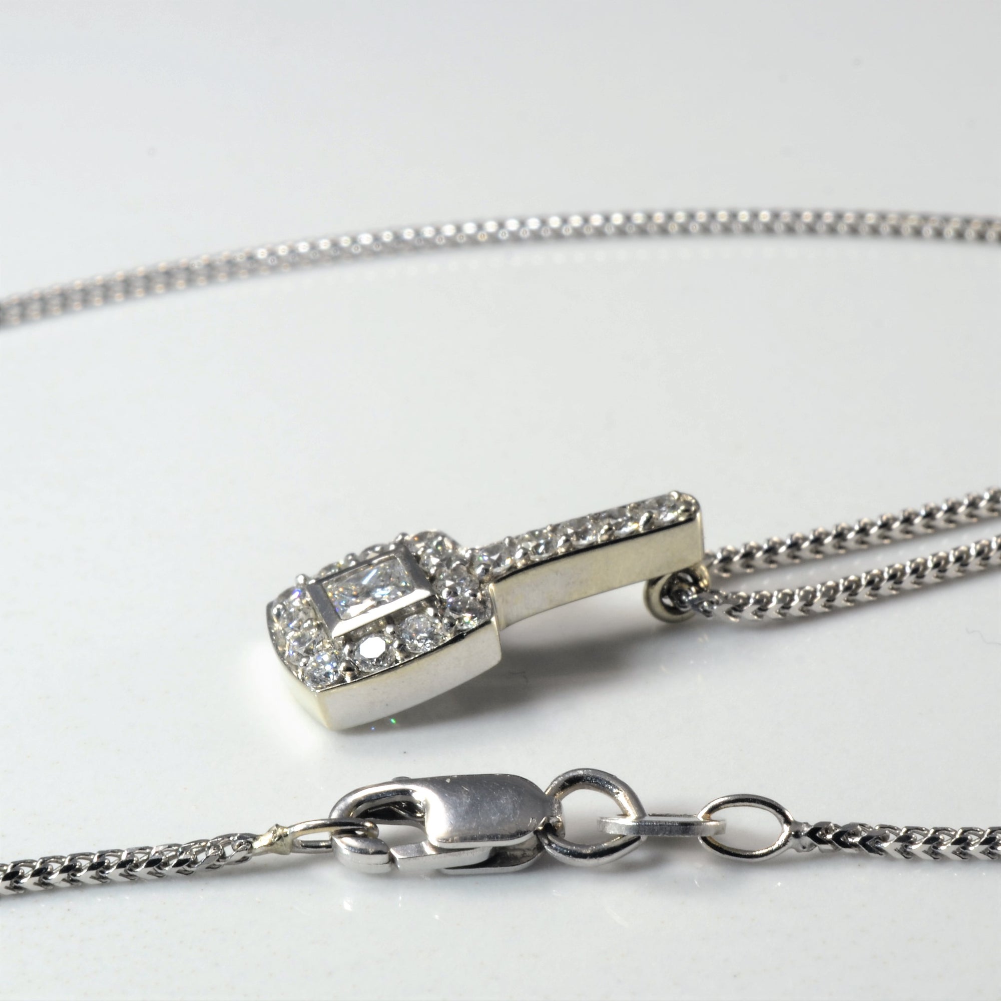 Princess Cut Halo Diamond Necklace | 0.58ctw | 18