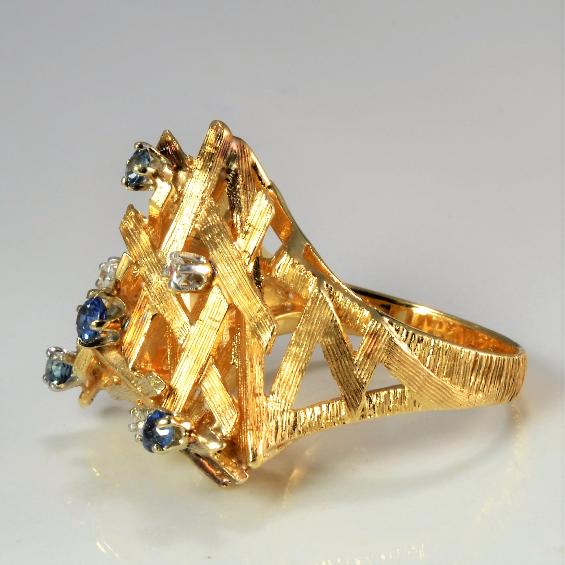 Textured Sapphire & Diamond Woven Wide Ring | 0.06 ctw, SZ 7 |